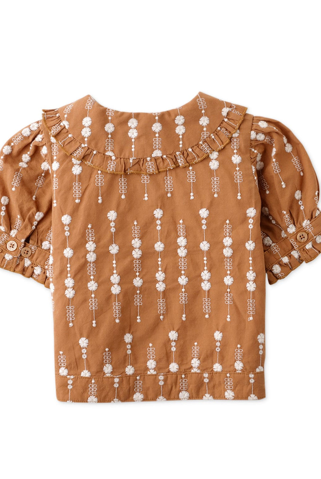 جينجرسنابس بلوزة بأكمام بف مزين بتطريز ورود بناتي بني