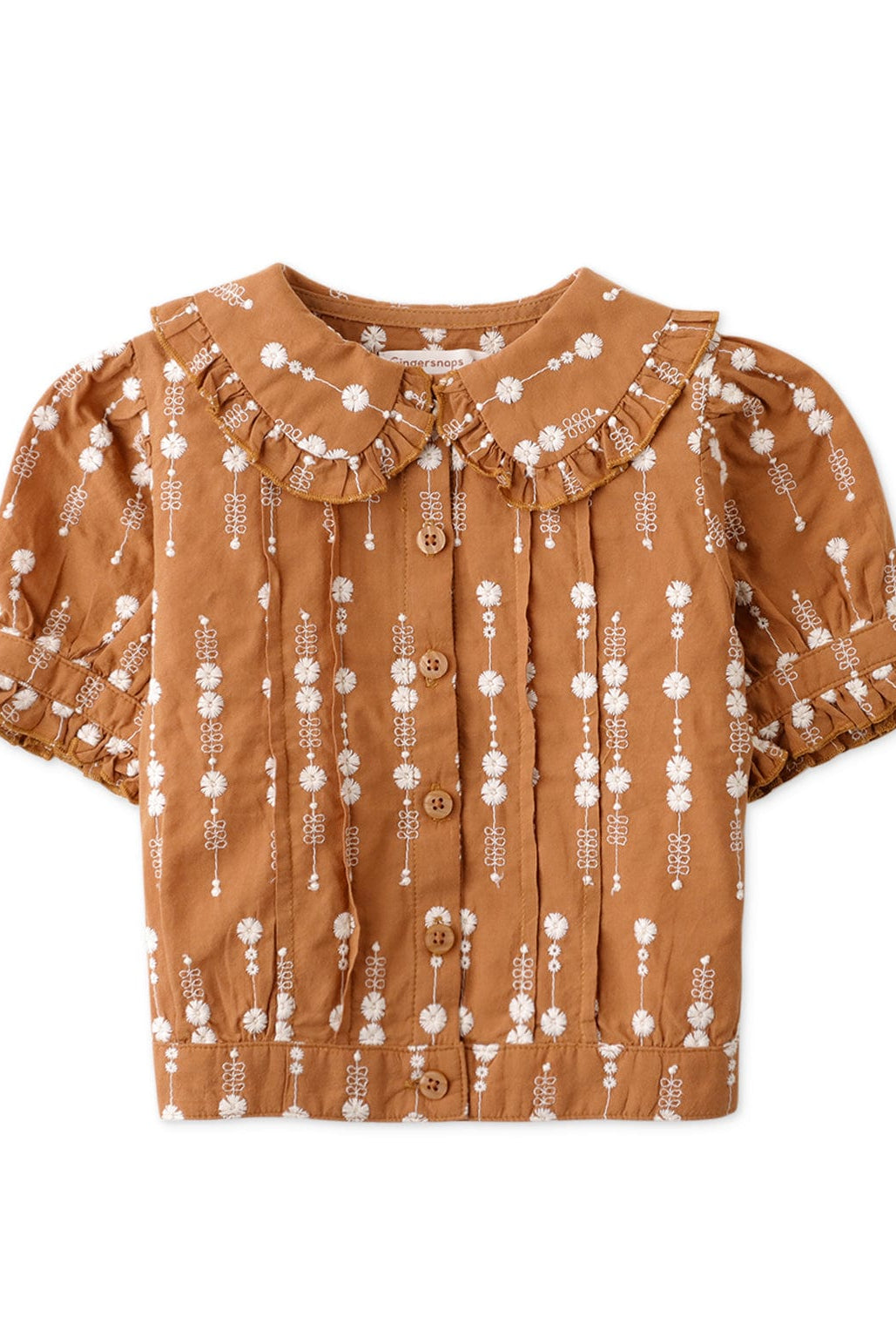 جينجرسنابس بلوزة بأكمام بف مزين بتطريز ورود بناتي بني