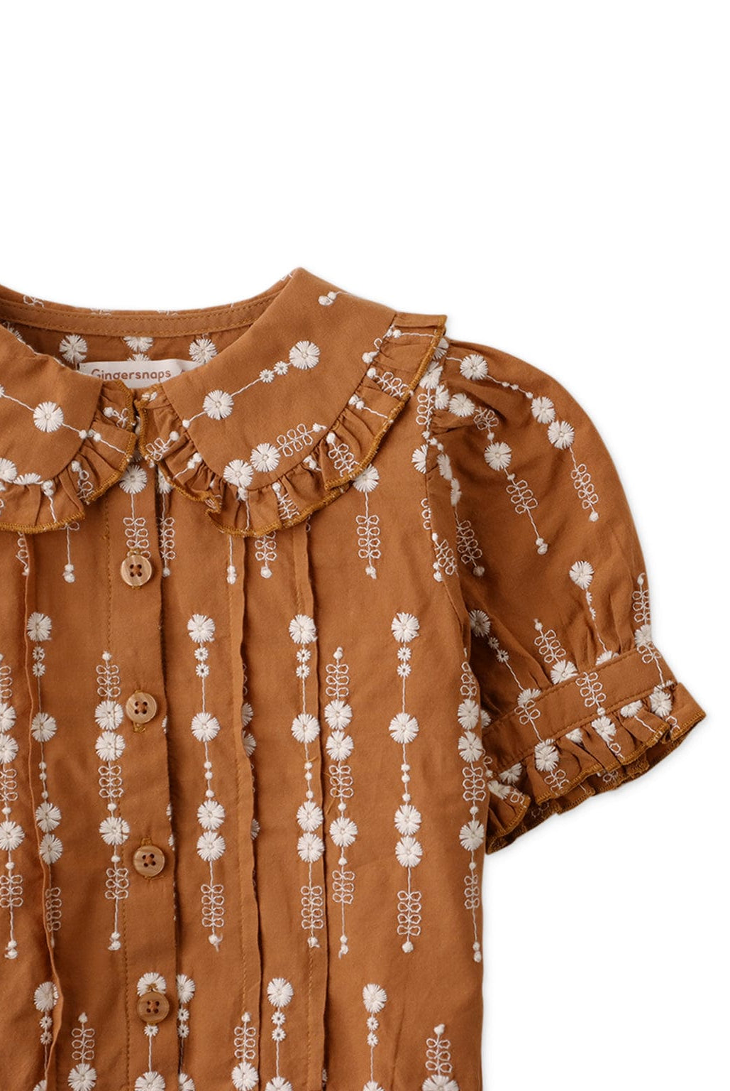 جينجرسنابس بلوزة بأكمام بف مزين بتطريز ورود بناتي بني
