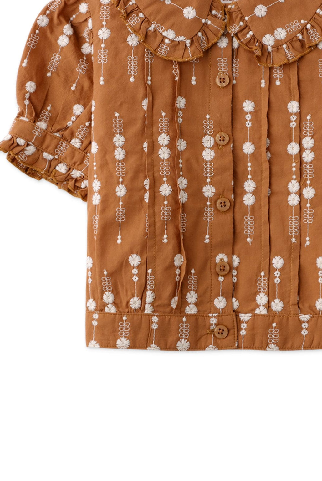 جينجرسنابس بلوزة بأكمام بف مزين بتطريز ورود بناتي بني