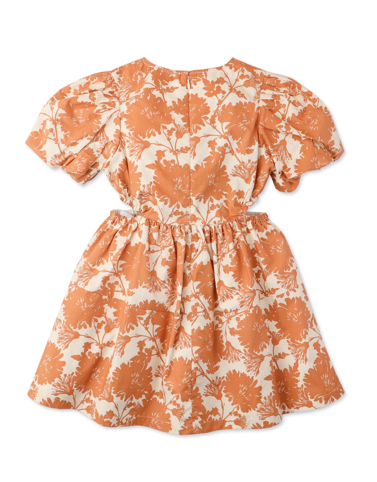 جينجرسنابس فستان بناتي منسوج منقوش نقشة ورد بفتحتين جانبيين بني