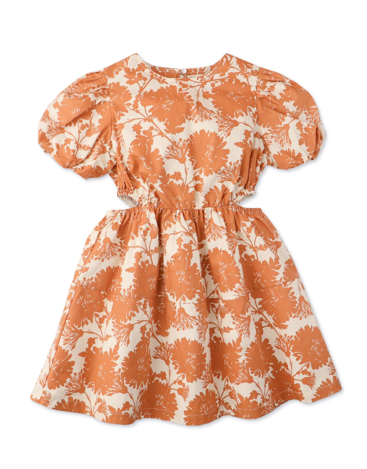 جينجرسنابس فستان بناتي منسوج منقوش نقشة ورد بفتحتين جانبيين بني