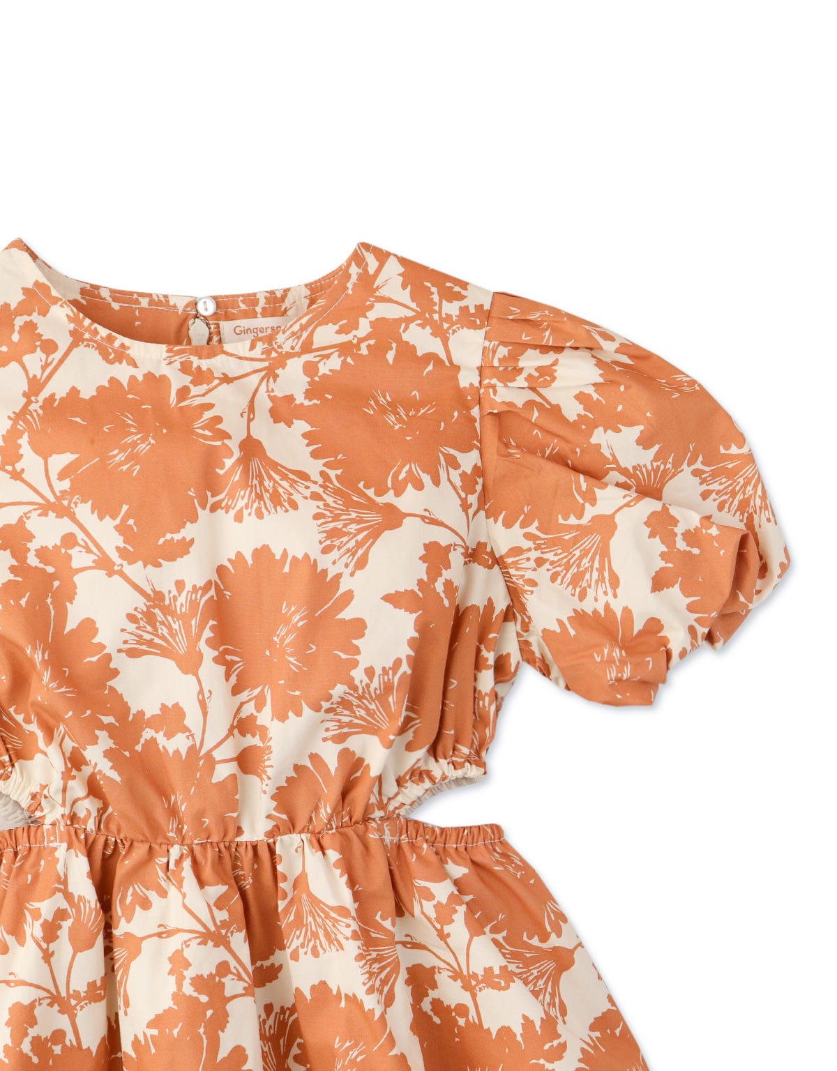 جينجرسنابس فستان بناتي منسوج منقوش نقشة ورد بفتحتين جانبيين بني