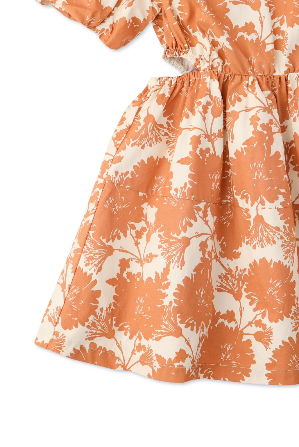 جينجرسنابس فستان بناتي منسوج منقوش نقشة ورد بفتحتين جانبيين بني