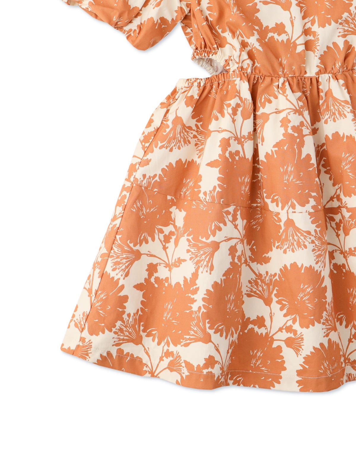 جينجرسنابس فستان بناتي منسوج منقوش نقشة ورد بفتحتين جانبيين بني