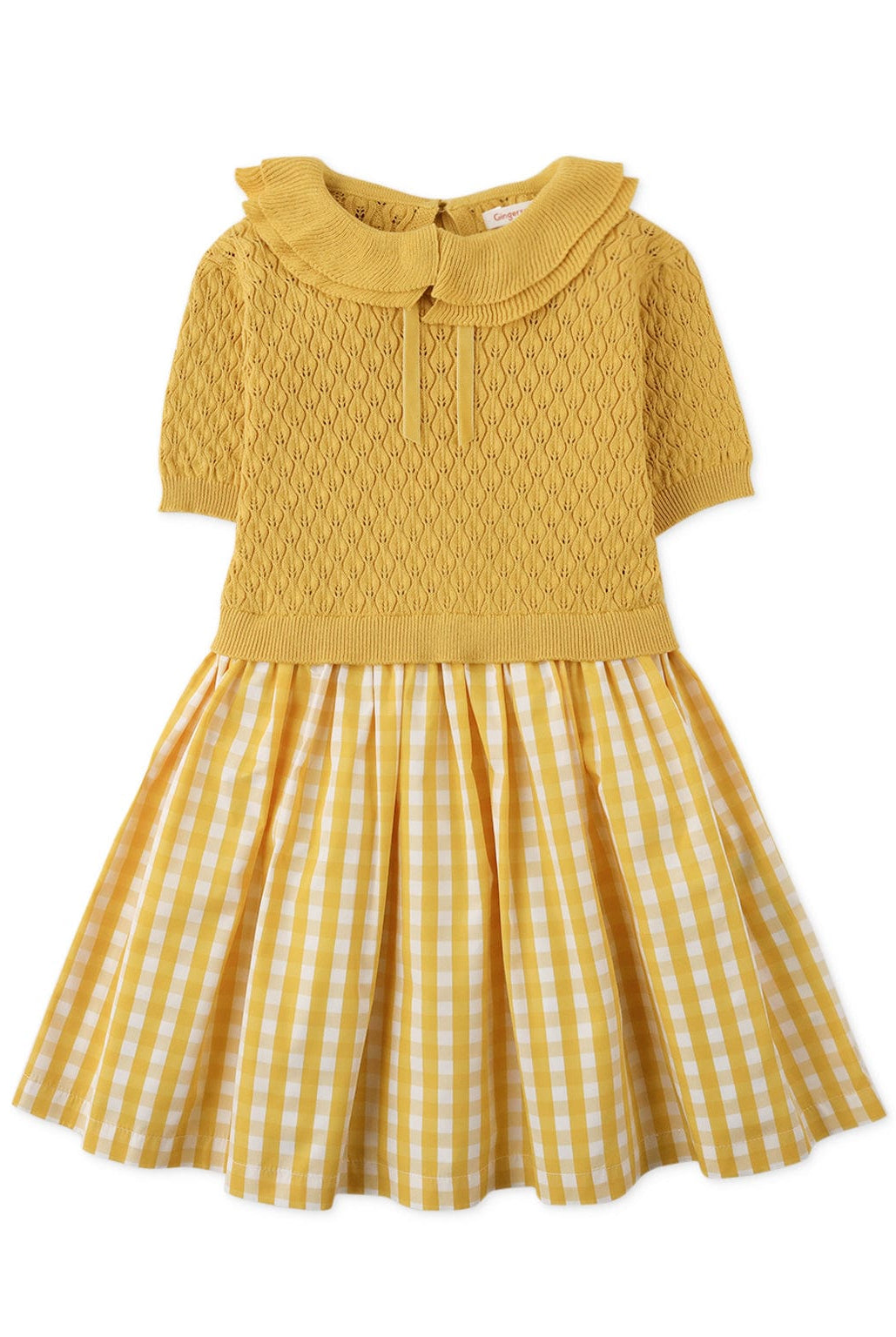 جينجرسنابس فستان بناتي منفوش نص كم بياقة أصفر