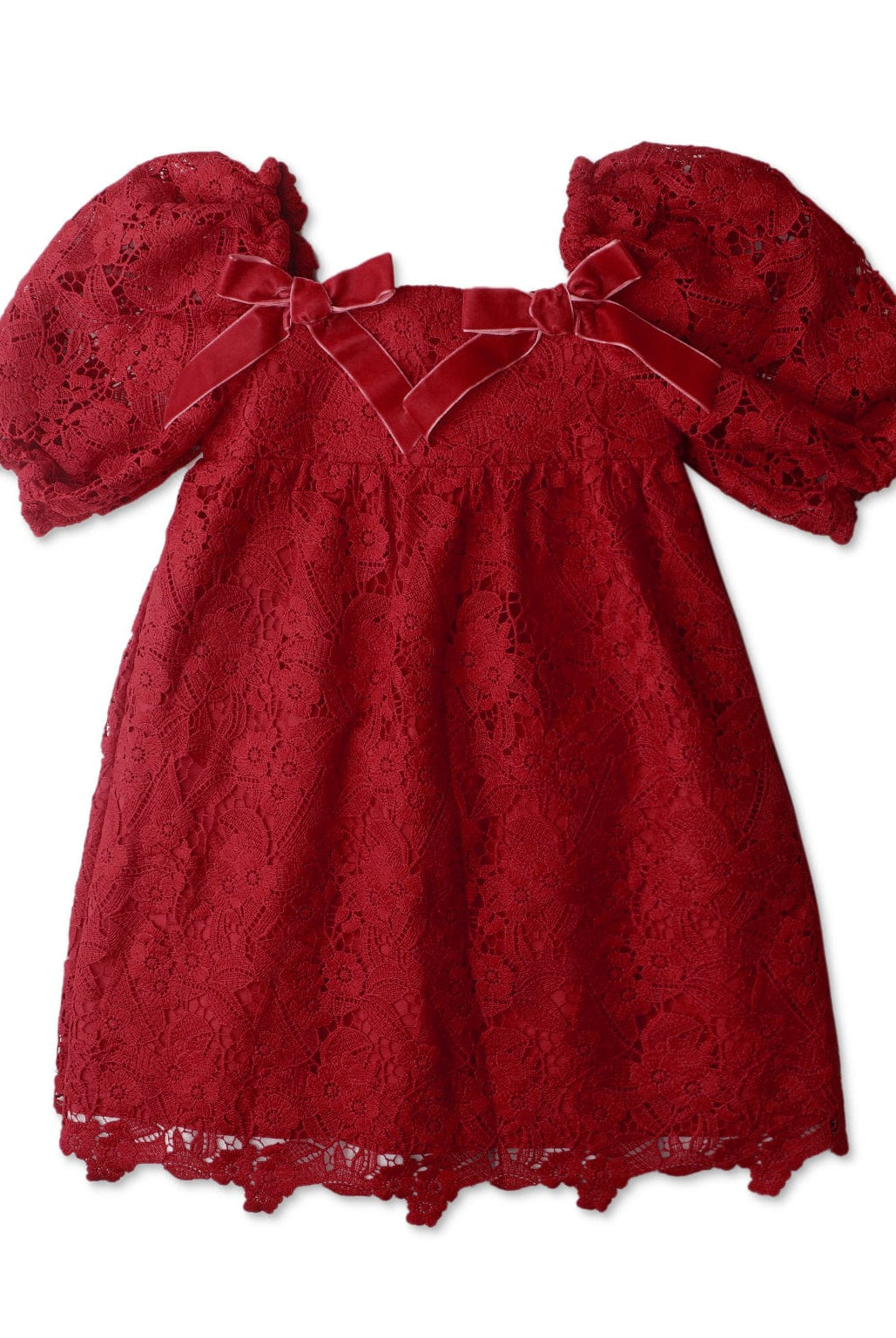 جينجرسنابس فستان بناتي منسوج دانتيل نص كم أحمر