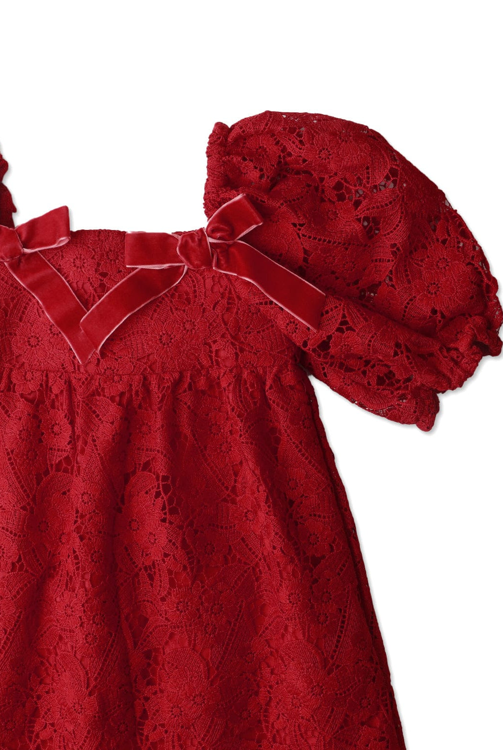 جينجرسنابس فستان بناتي منسوج دانتيل نص كم أحمر