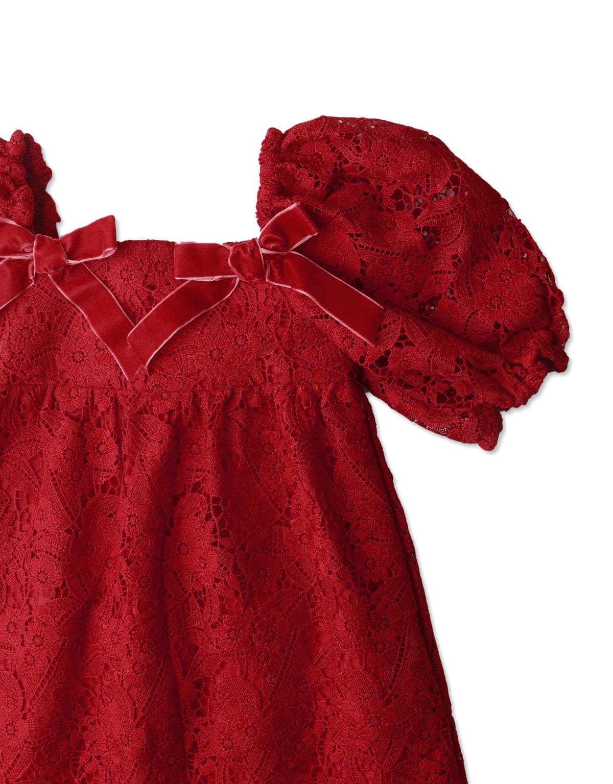 جينجرسنابس فستان بناتي منسوج دانتيل نص كم أحمر