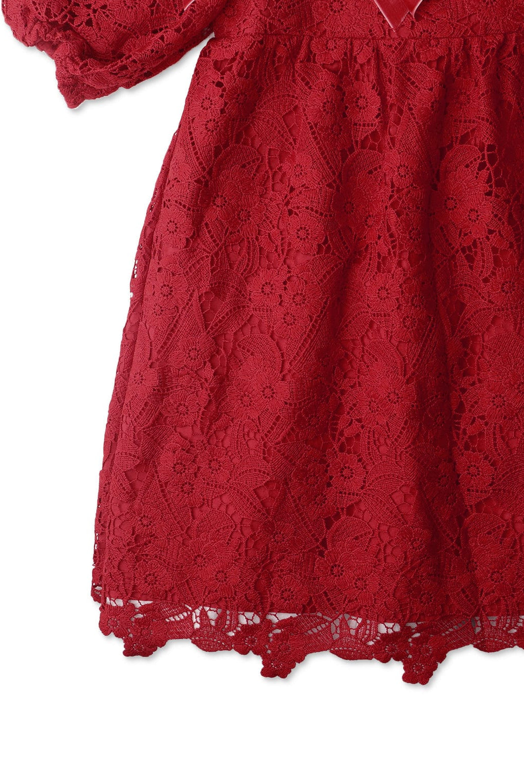 جينجرسنابس فستان بناتي منسوج دانتيل نص كم أحمر