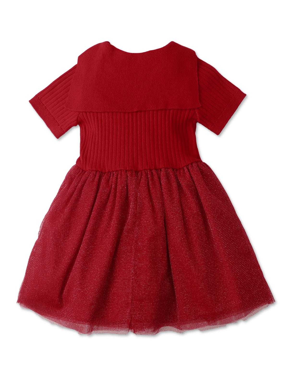 جينجرسنابس فستان بناتي مضلعة نص كم أحمر