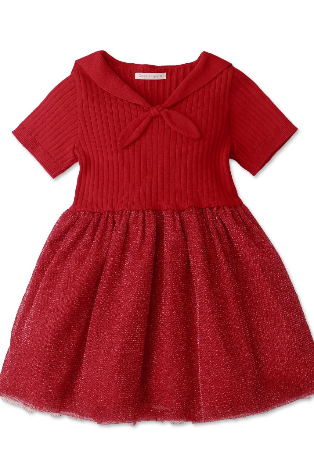 جينجرسنابس فستان بناتي مضلعة نص كم أحمر