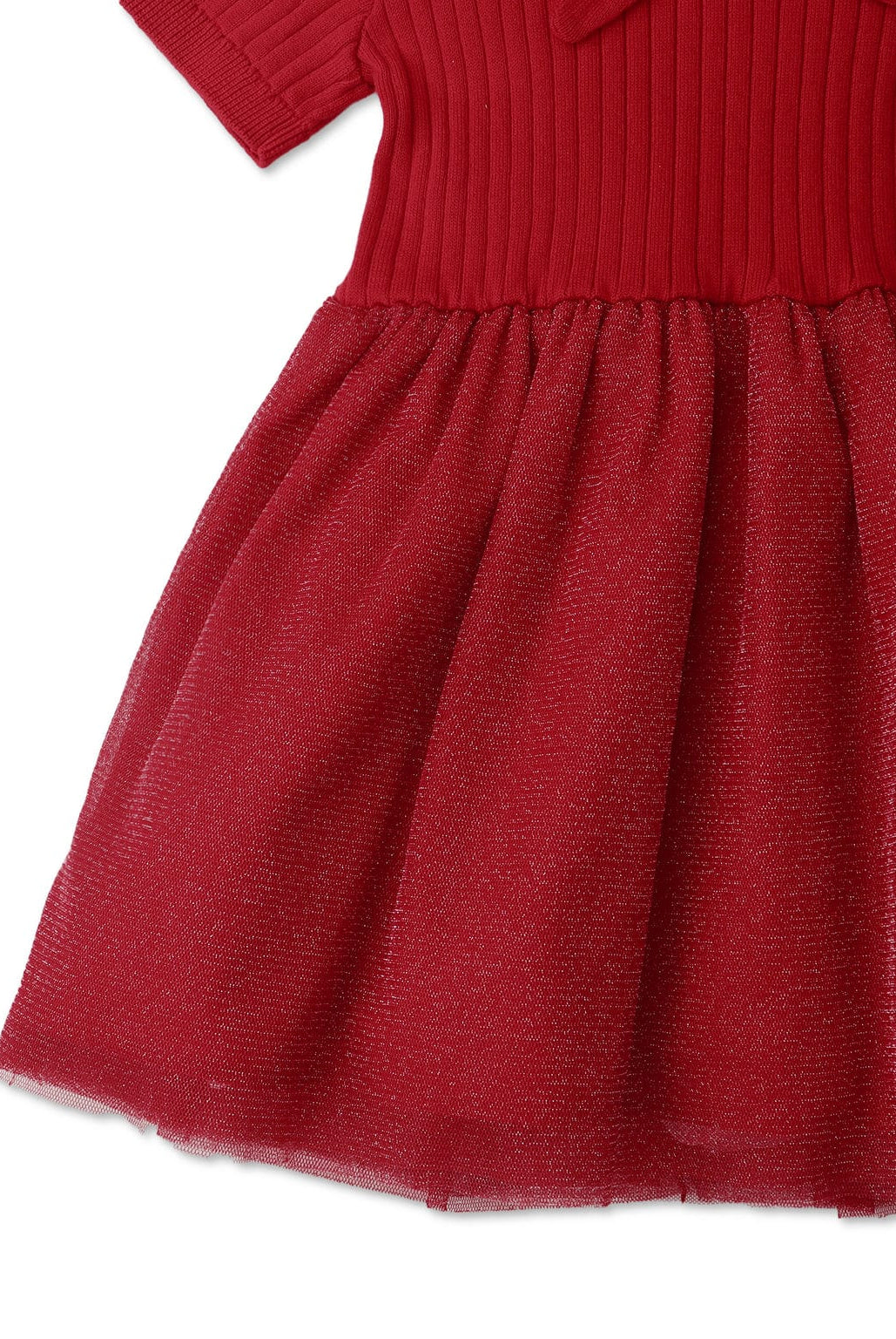 جينجرسنابس فستان بناتي مضلعة نص كم أحمر