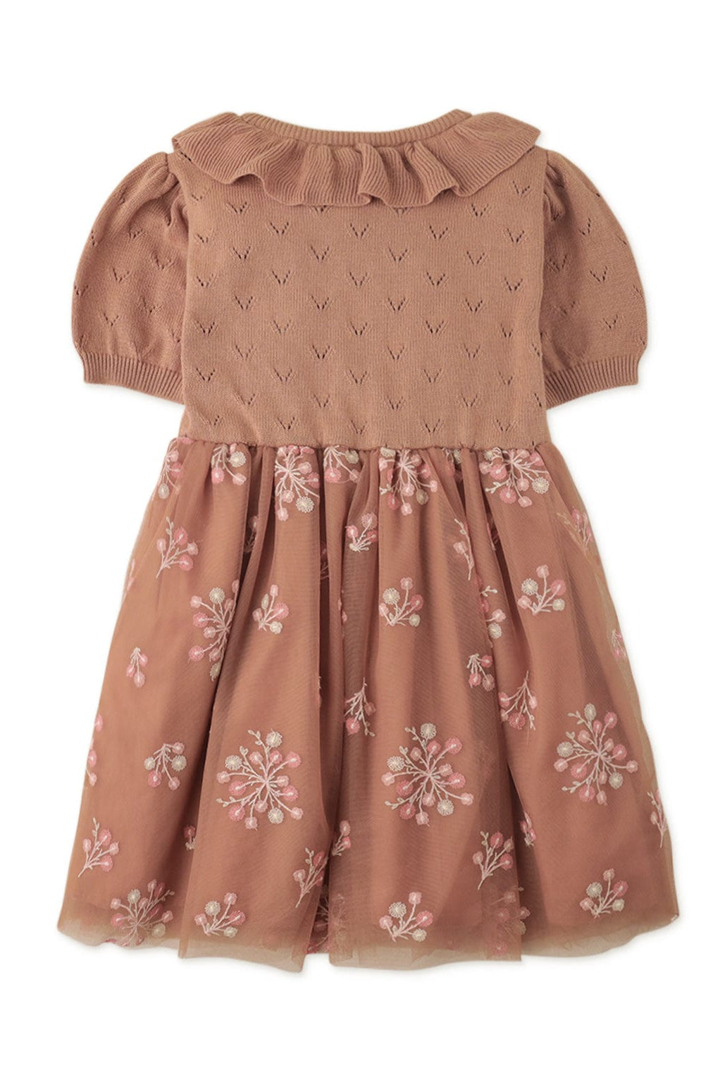 جينجرسنابس فستان بناتي مورد من أسفل نص كم بني