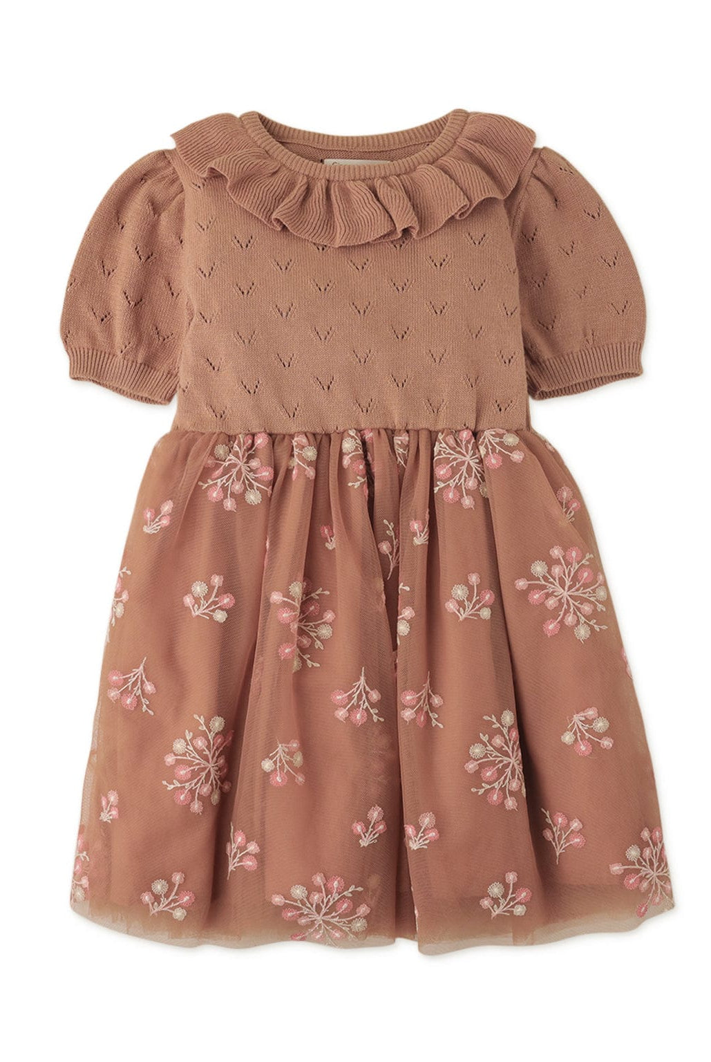 جينجرسنابس فستان بناتي مورد من أسفل نص كم بني