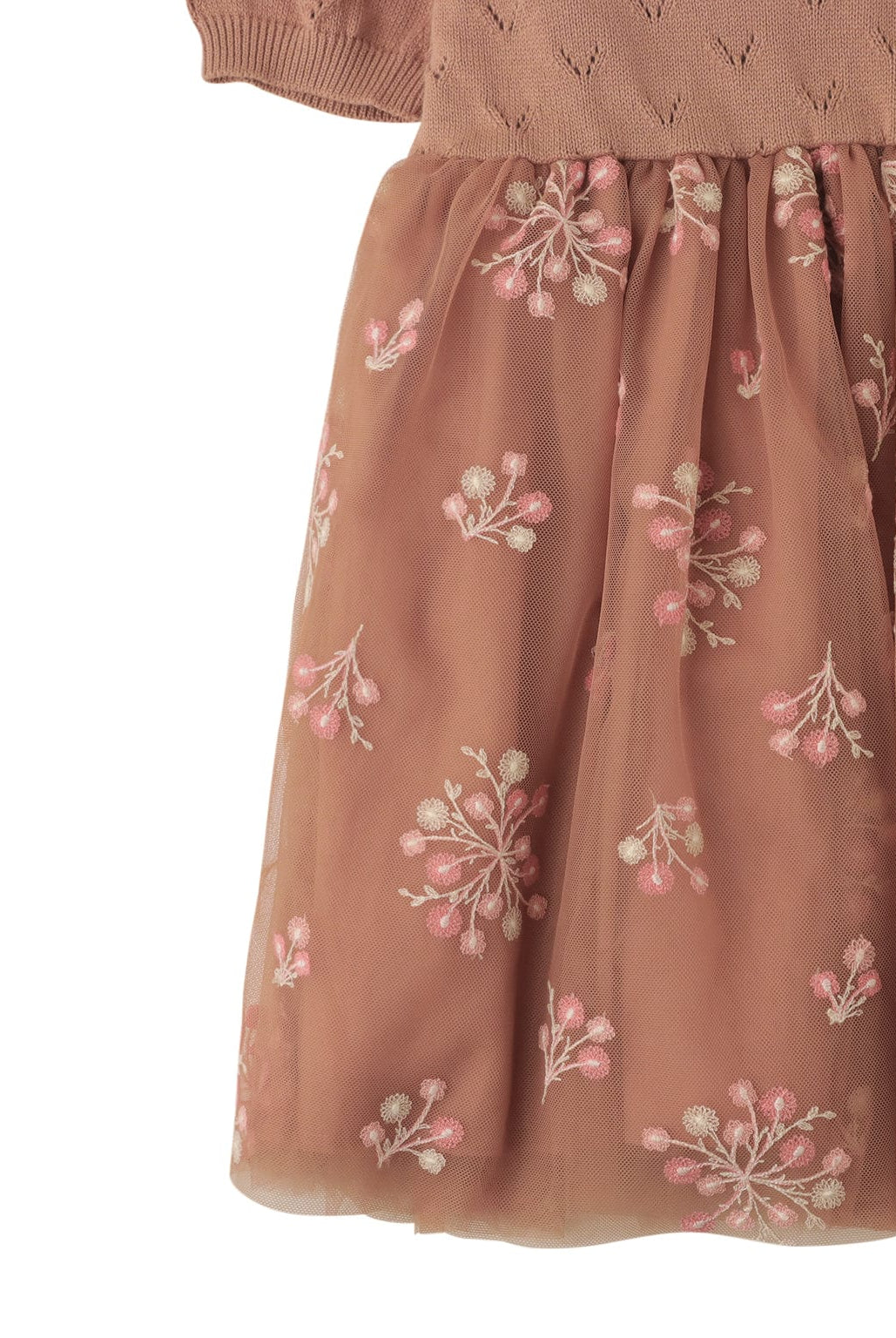 جينجرسنابس فستان بناتي مورد من أسفل نص كم بني