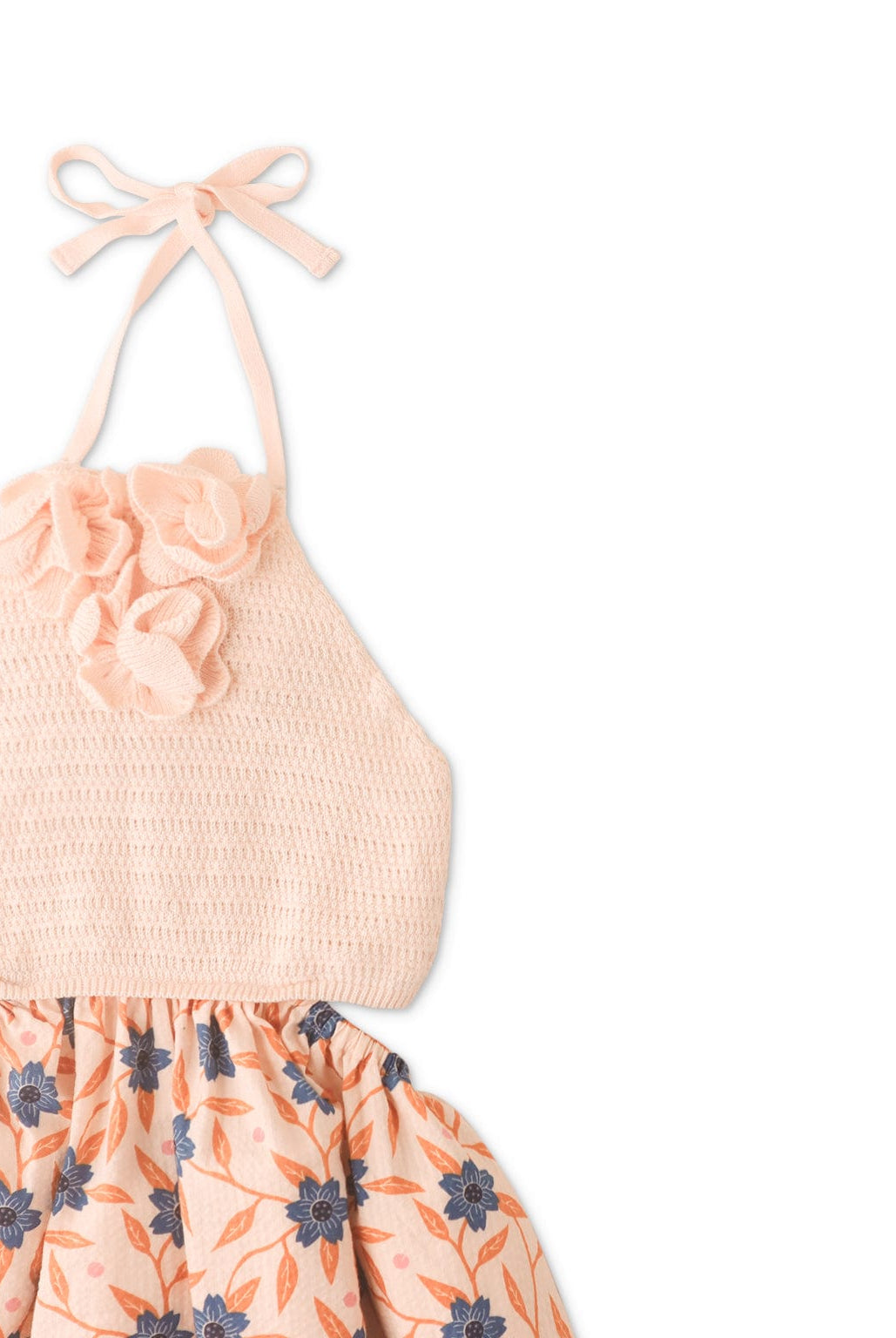 جينجرسنابس فستان بناتى بحمالة رقبة نصف سادة ونصف مطبوع