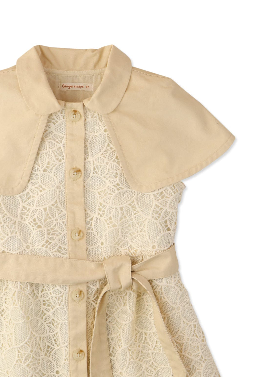 جينجرسنابس فستان بناتي منسوج دانتيل نص كم بأزرار أمامية أوف وايت