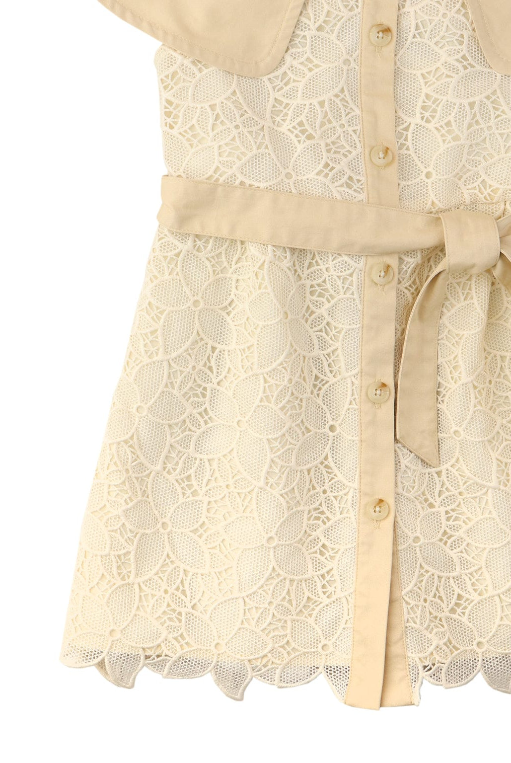 جينجرسنابس فستان بناتي منسوج دانتيل نص كم بأزرار أمامية أوف وايت