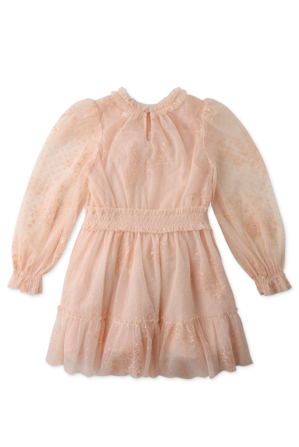 جينجرسنابس فستان بناتي منسوج مخصر كم طويل بف وردي