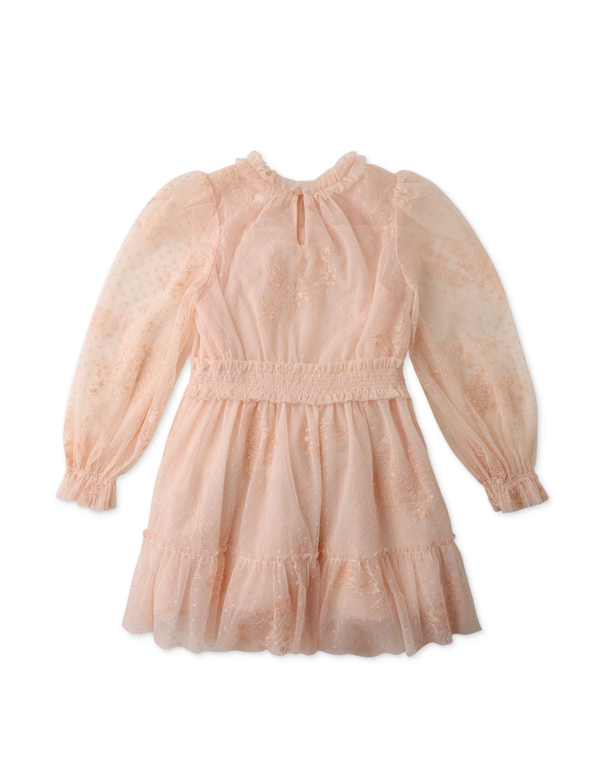 جينجرسنابس فستان بناتي منسوج مخصر كم طويل بف وردي