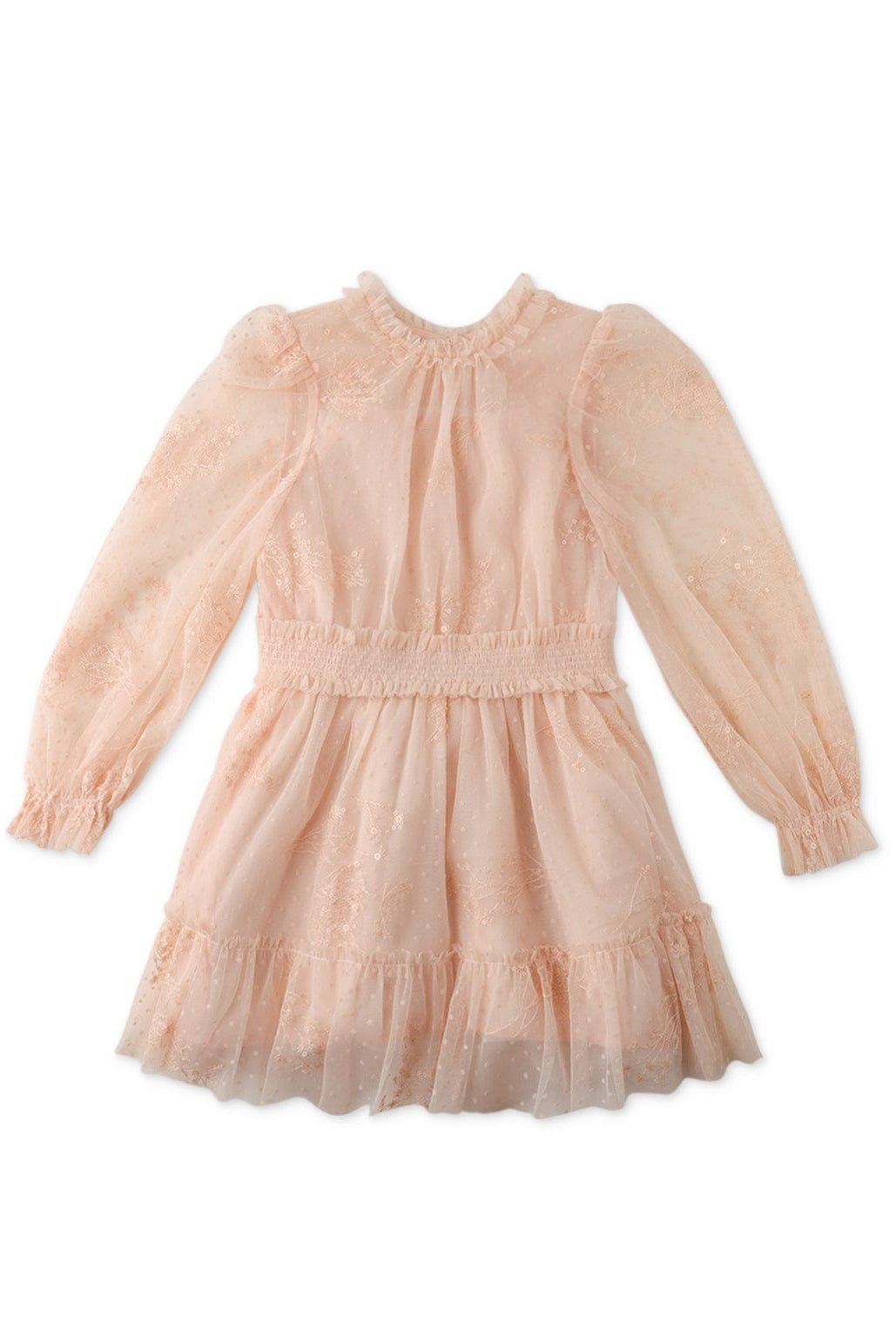 جينجرسنابس فستان بناتي منسوج مخصر كم طويل بف وردي