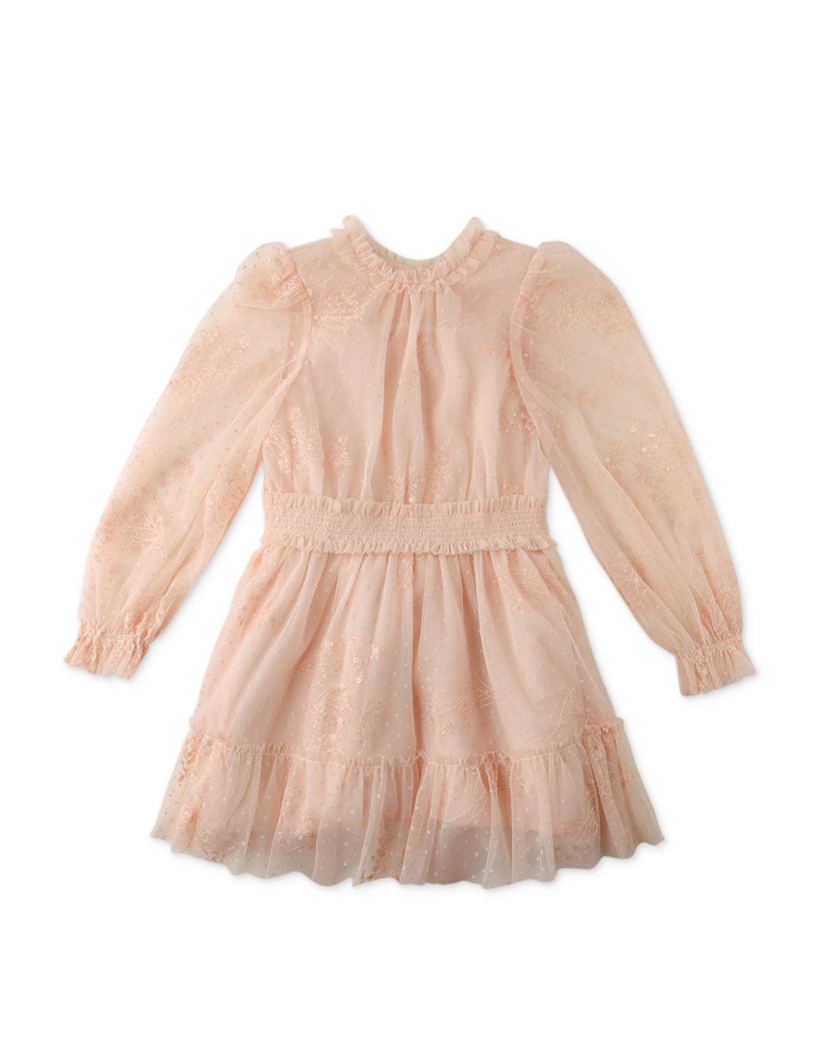 جينجرسنابس فستان بناتي منسوج مخصر كم طويل بف وردي