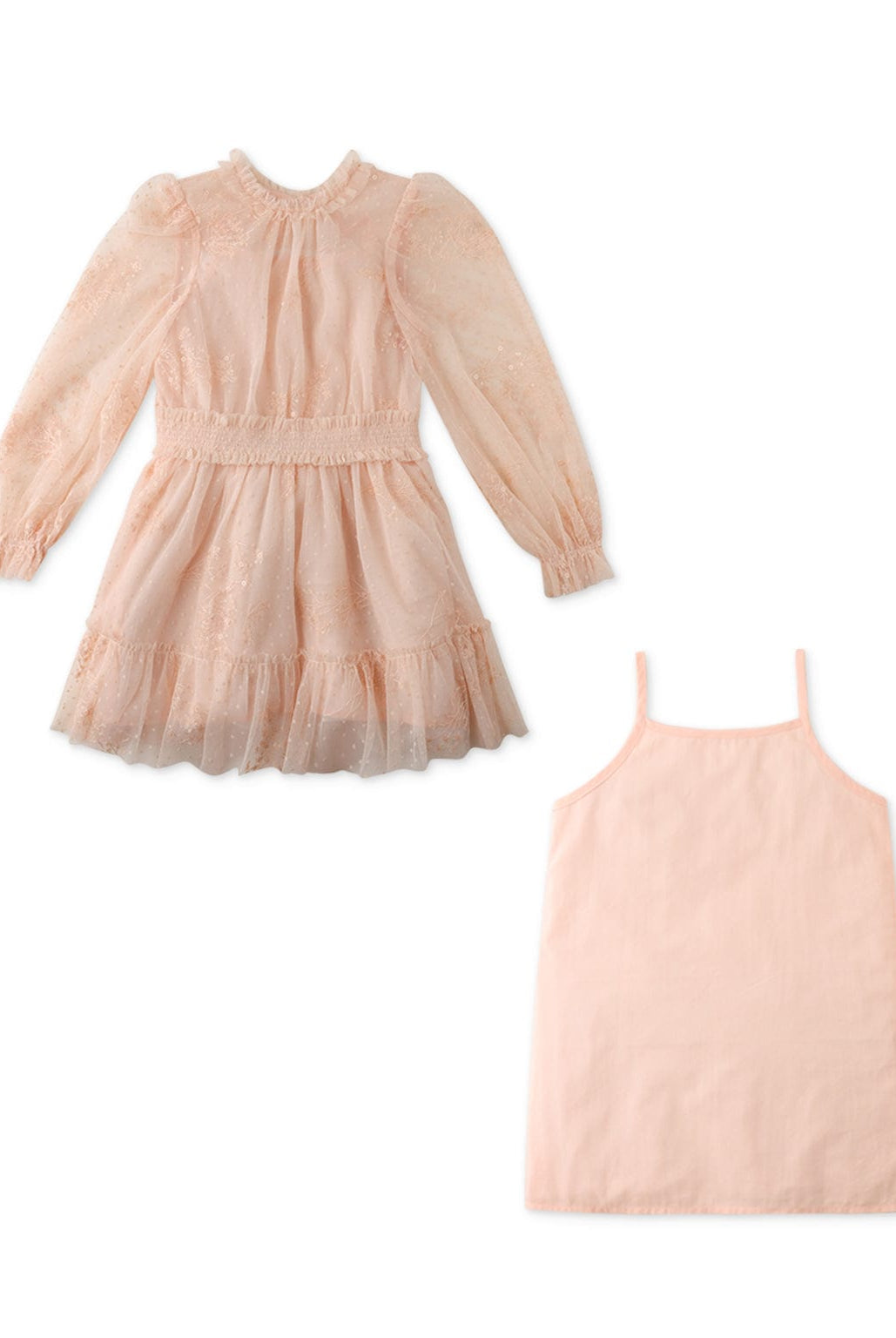 جينجرسنابس فستان بناتي منسوج مخصر كم طويل بف وردي