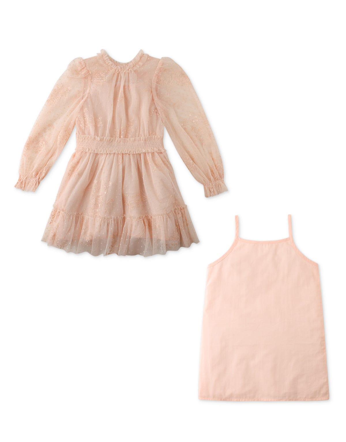 جينجرسنابس فستان بناتي منسوج مخصر كم طويل بف وردي