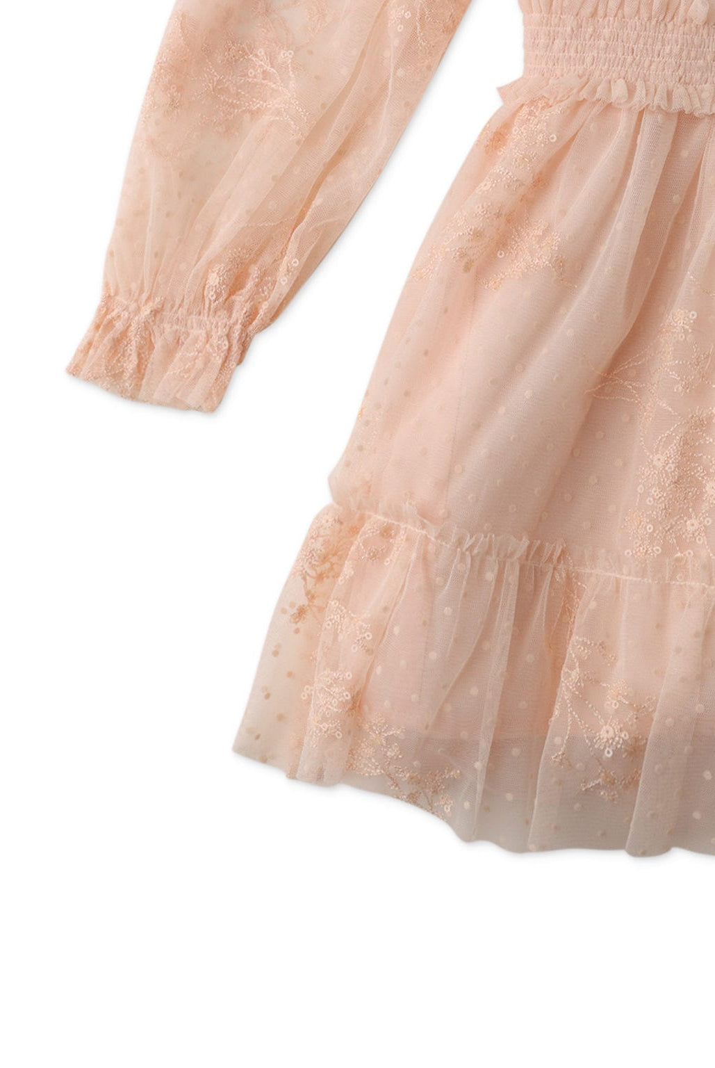 جينجرسنابس فستان بناتي منسوج مخصر كم طويل بف وردي