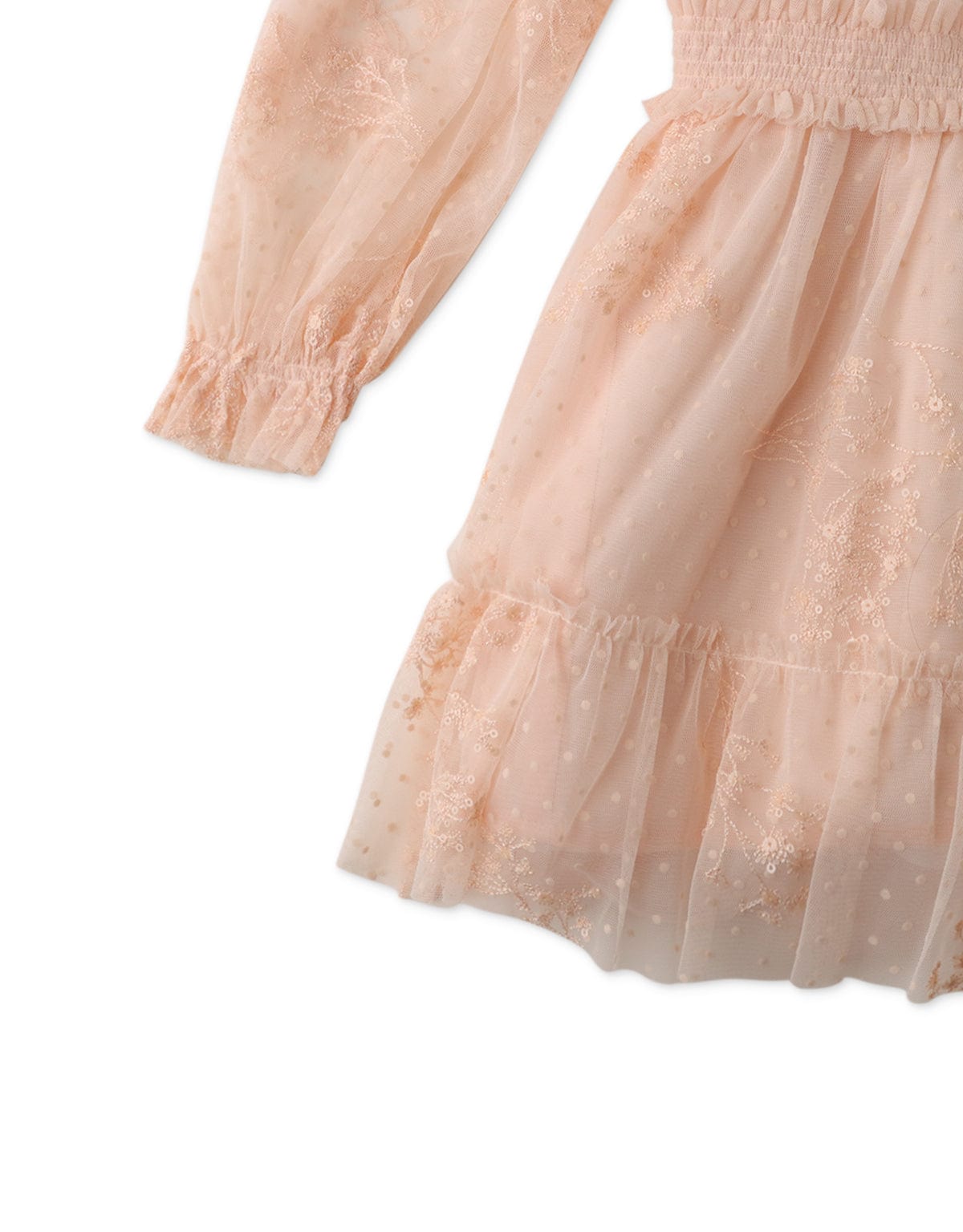 جينجرسنابس فستان بناتي منسوج مخصر كم طويل بف وردي