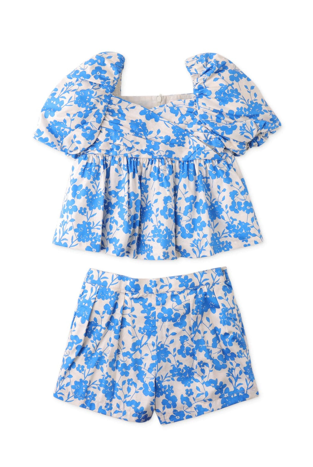 جينجرسنابس طقم شورت مشجر وبلوزة نص كم بناتي أزرق