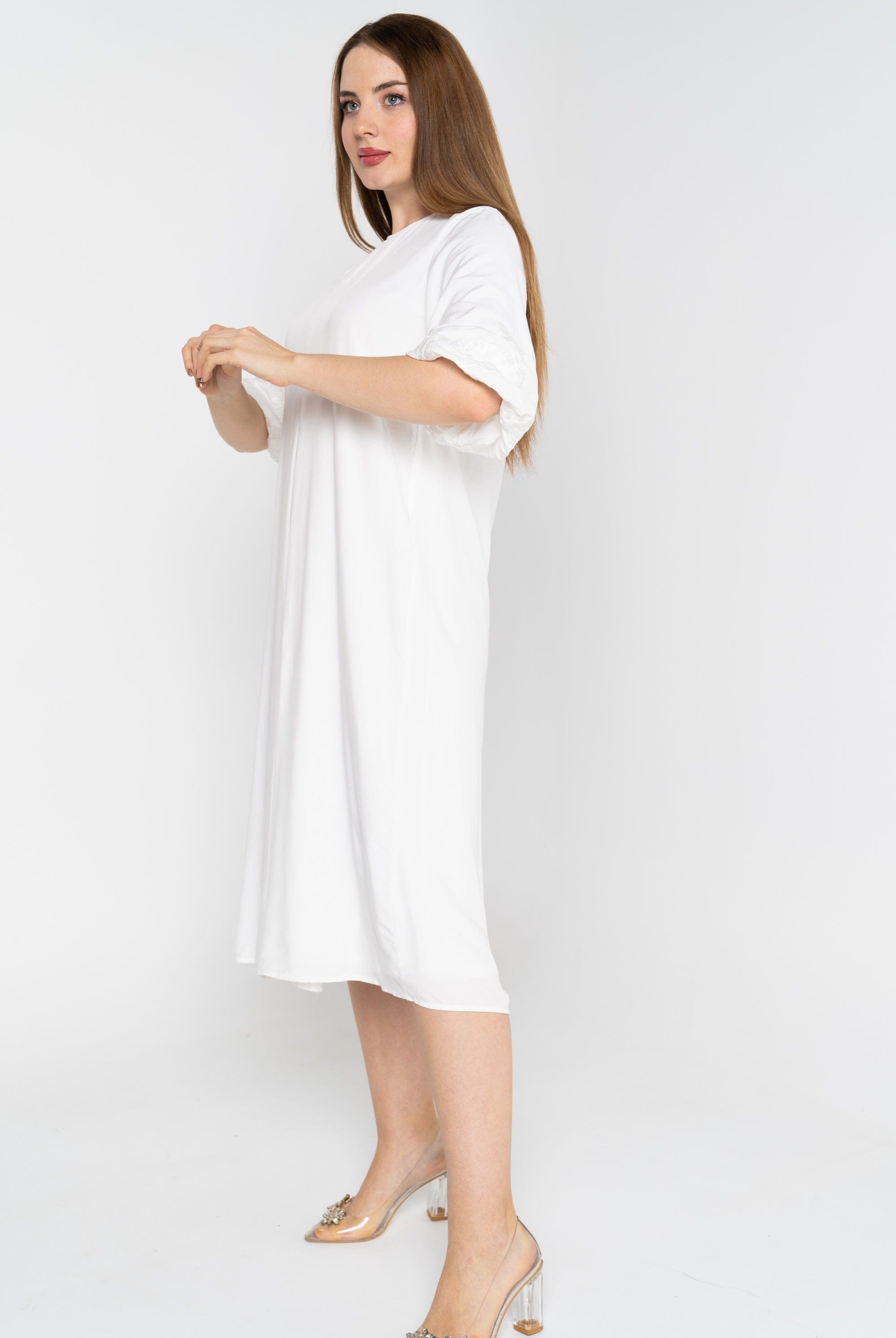 نتشي فستان ميدي 3/4 كم سادة واسع