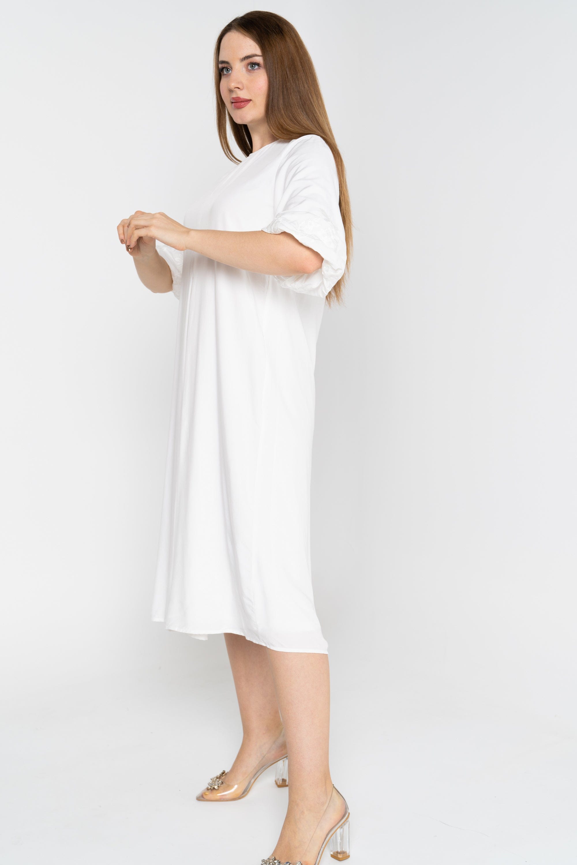 نتشي فستان ميدي 3/4 كم سادة واسع