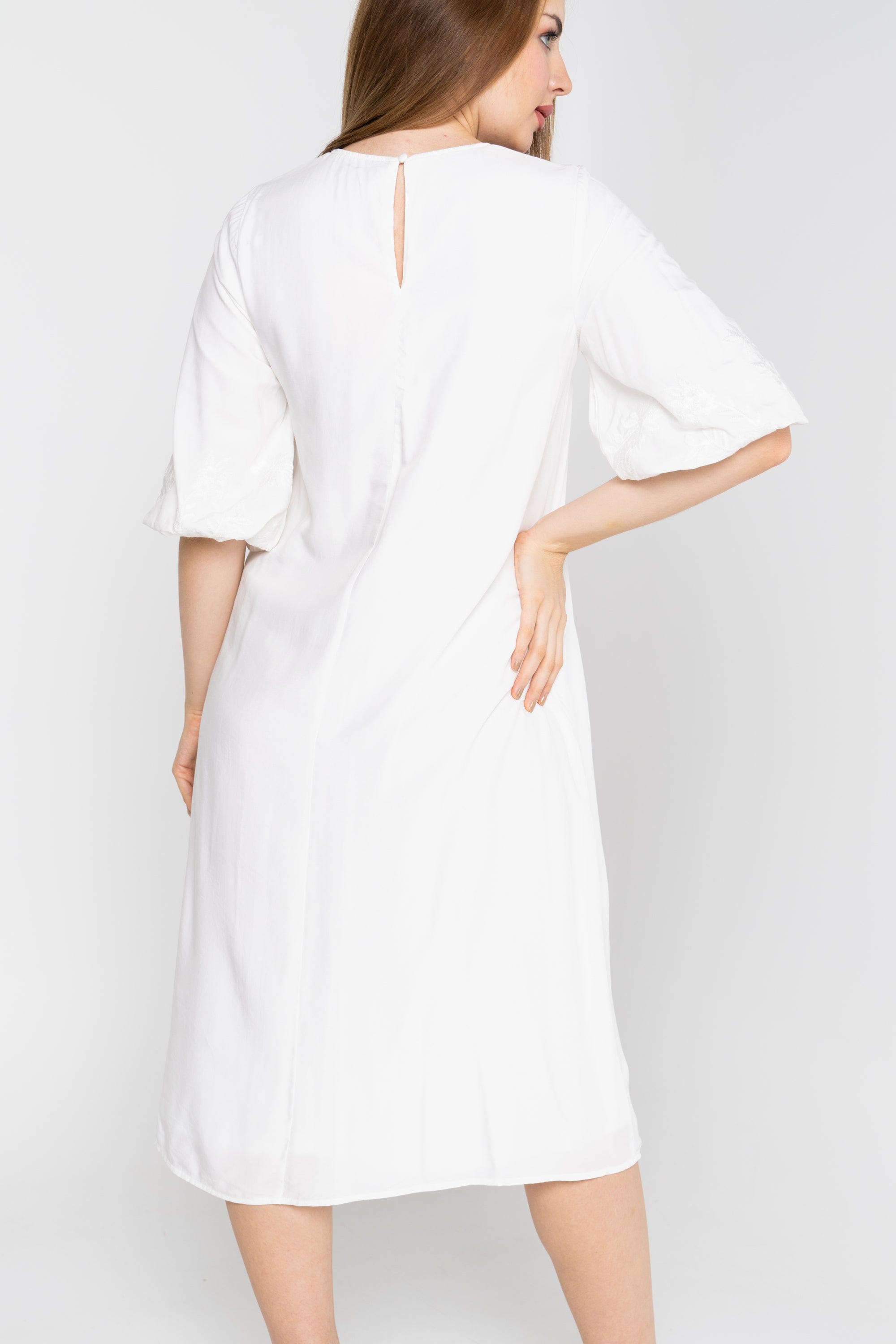 نتشي فستان ميدي 3/4 كم سادة واسع