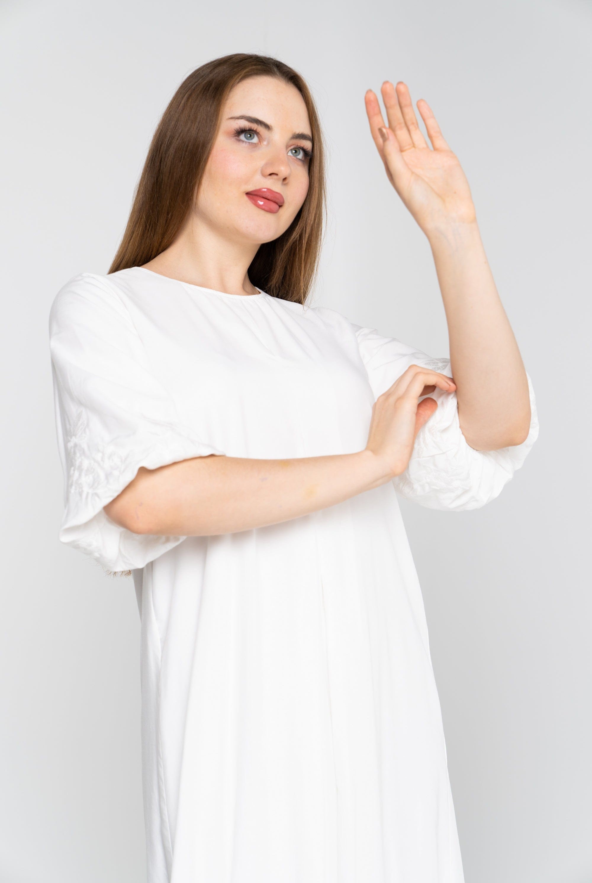 نتشي فستان ميدي 3/4 كم سادة واسع