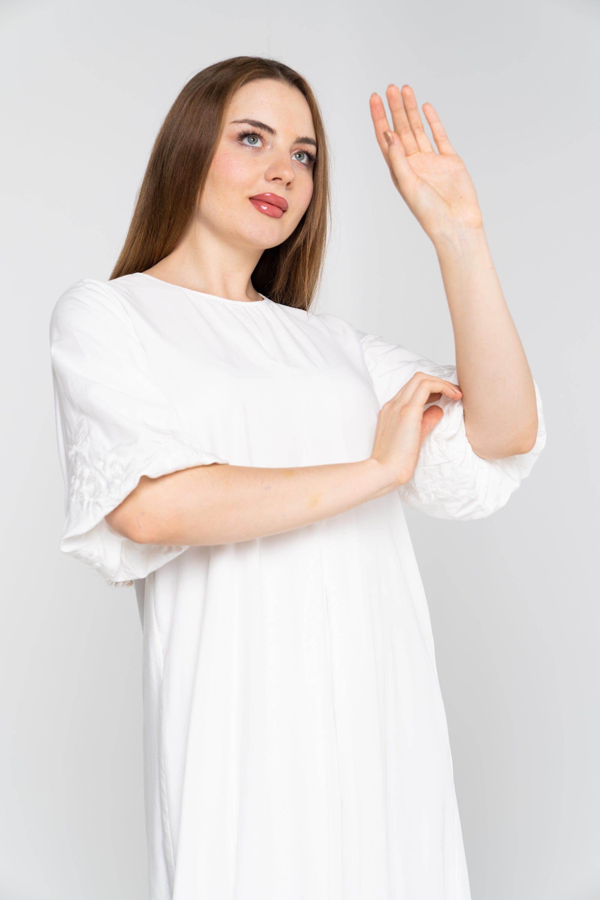 نتشي فستان ميدي 3/4 كم سادة واسع