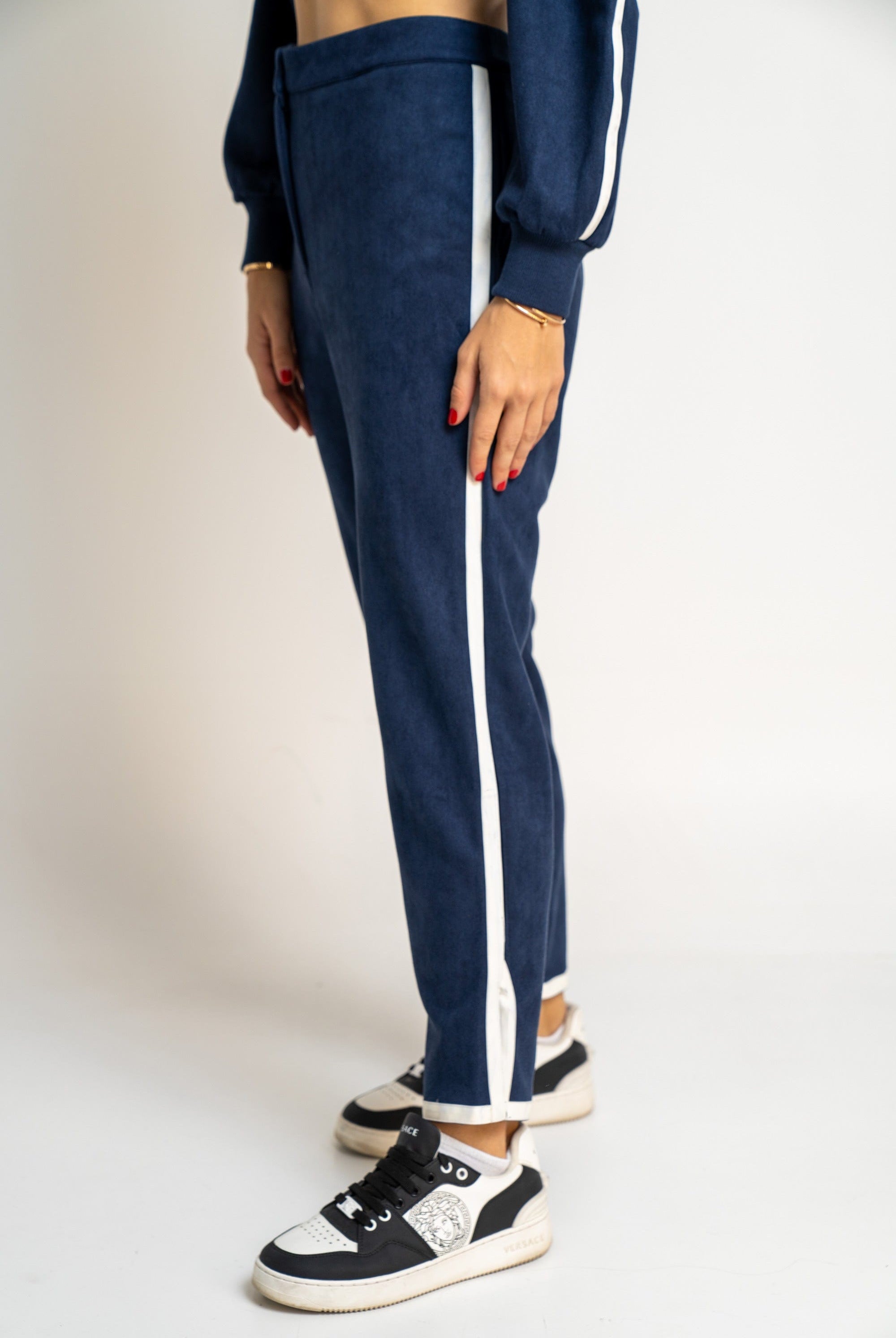 نتشي بنطلون طويل سادة بخط من أسفل نسائي أزرق داكن