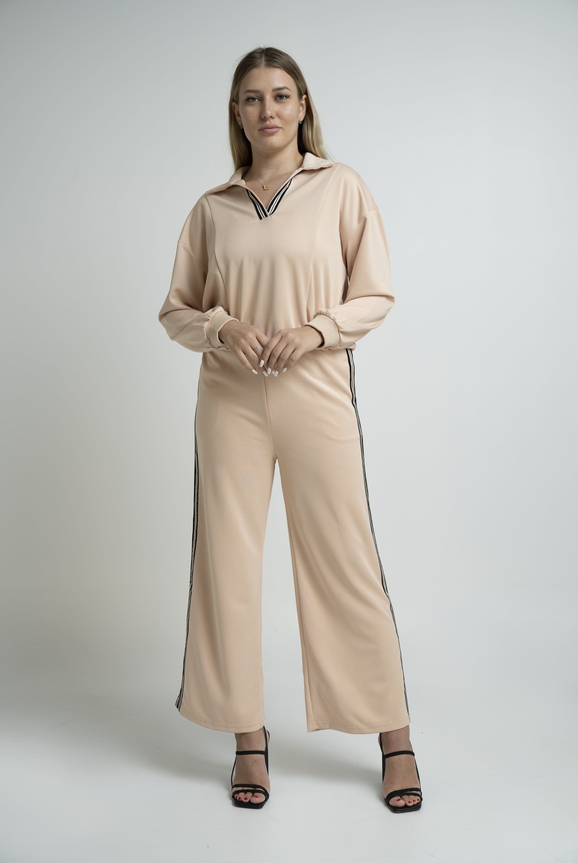 نتشي بلوفر سادة بسبعة مخططة كم طويل نسائي