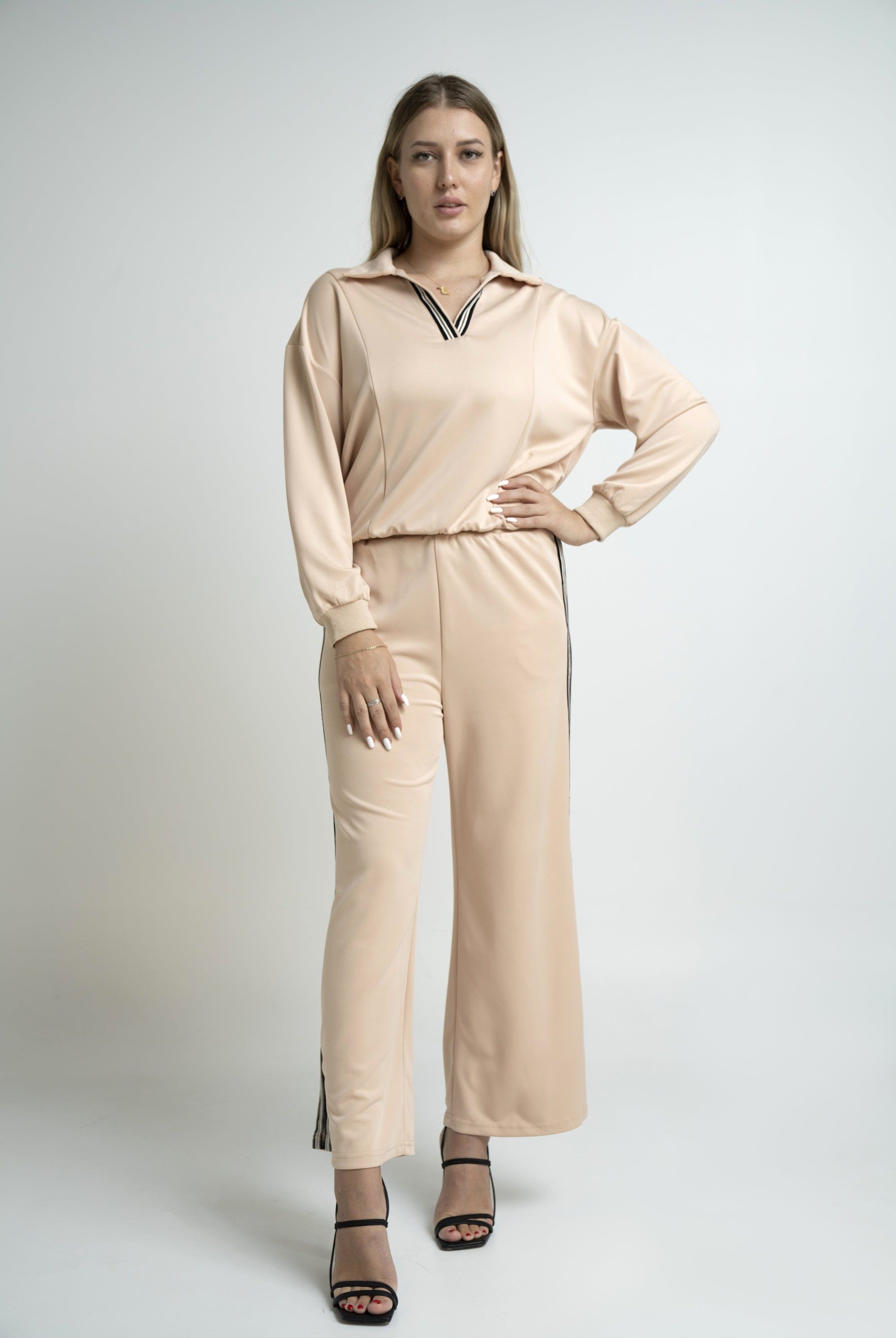 نتشي بنطلون سادة شارلستون بخطين جانبيين نسائي