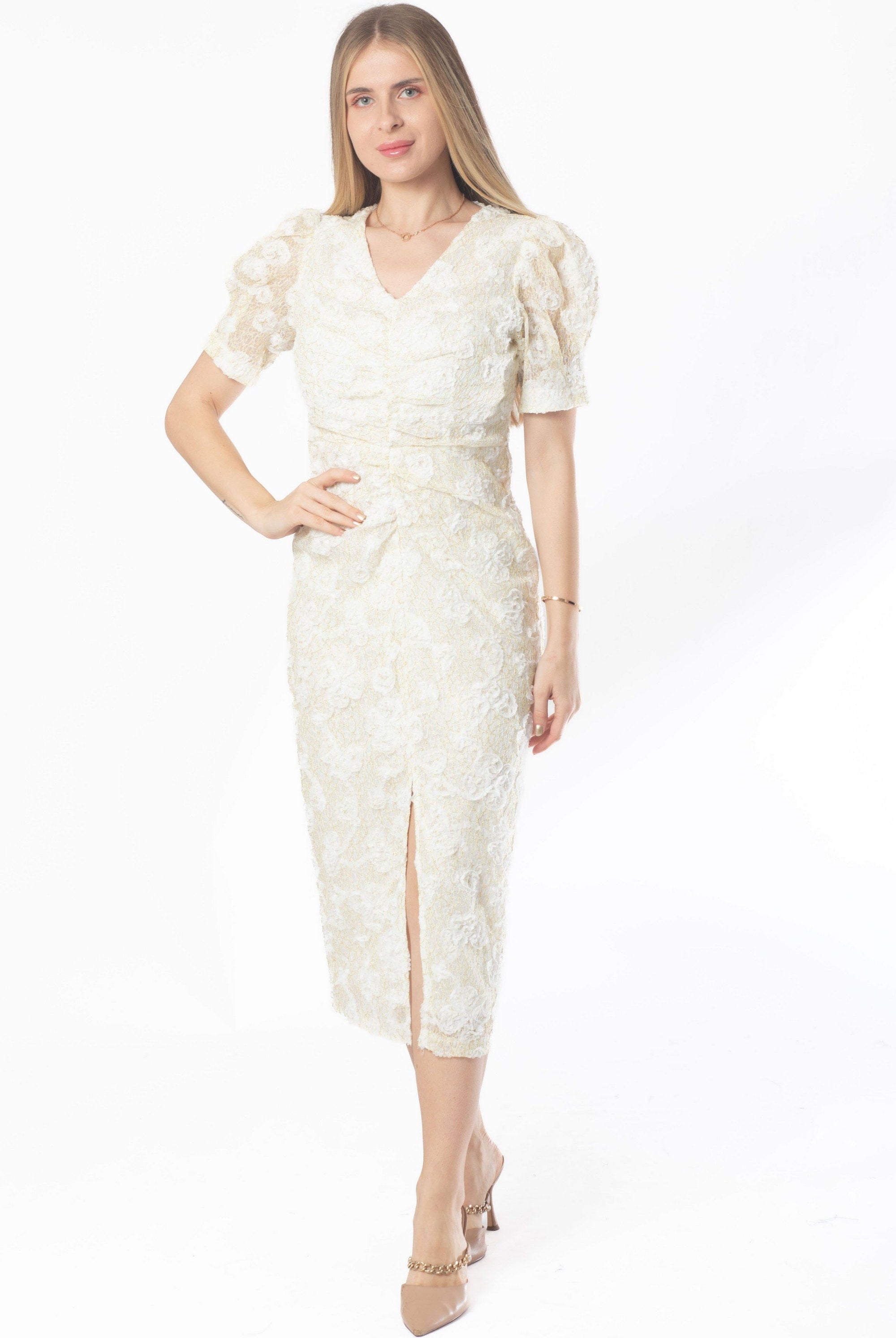 نتشي فستان ميدي دانتيل نص كم ضيق نسائي