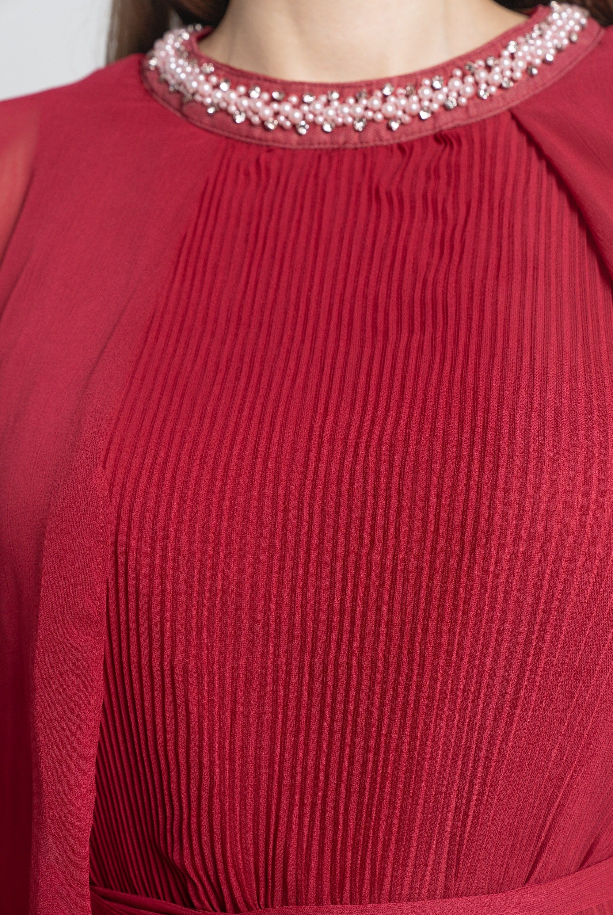 نتشي فستان ماكسي بأكمام فراشة سادة نسائي مارون