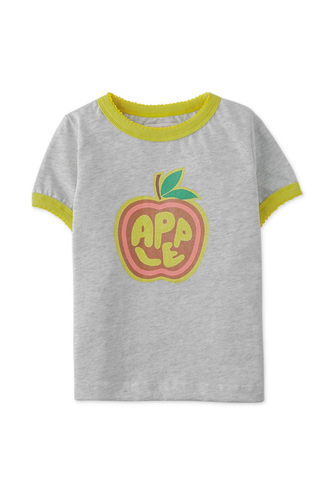 جينجرسنابس تيشيرت بناتي برسمة تفاحة أمامية نص كم رمادي