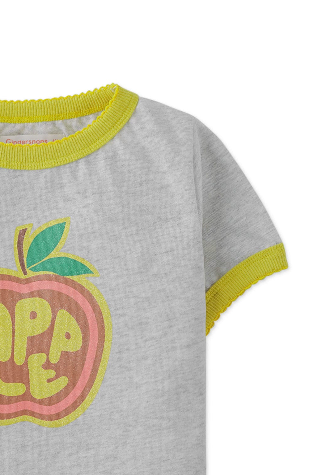 جينجرسنابس تيشيرت بناتي برسمة تفاحة أمامية نص كم رمادي