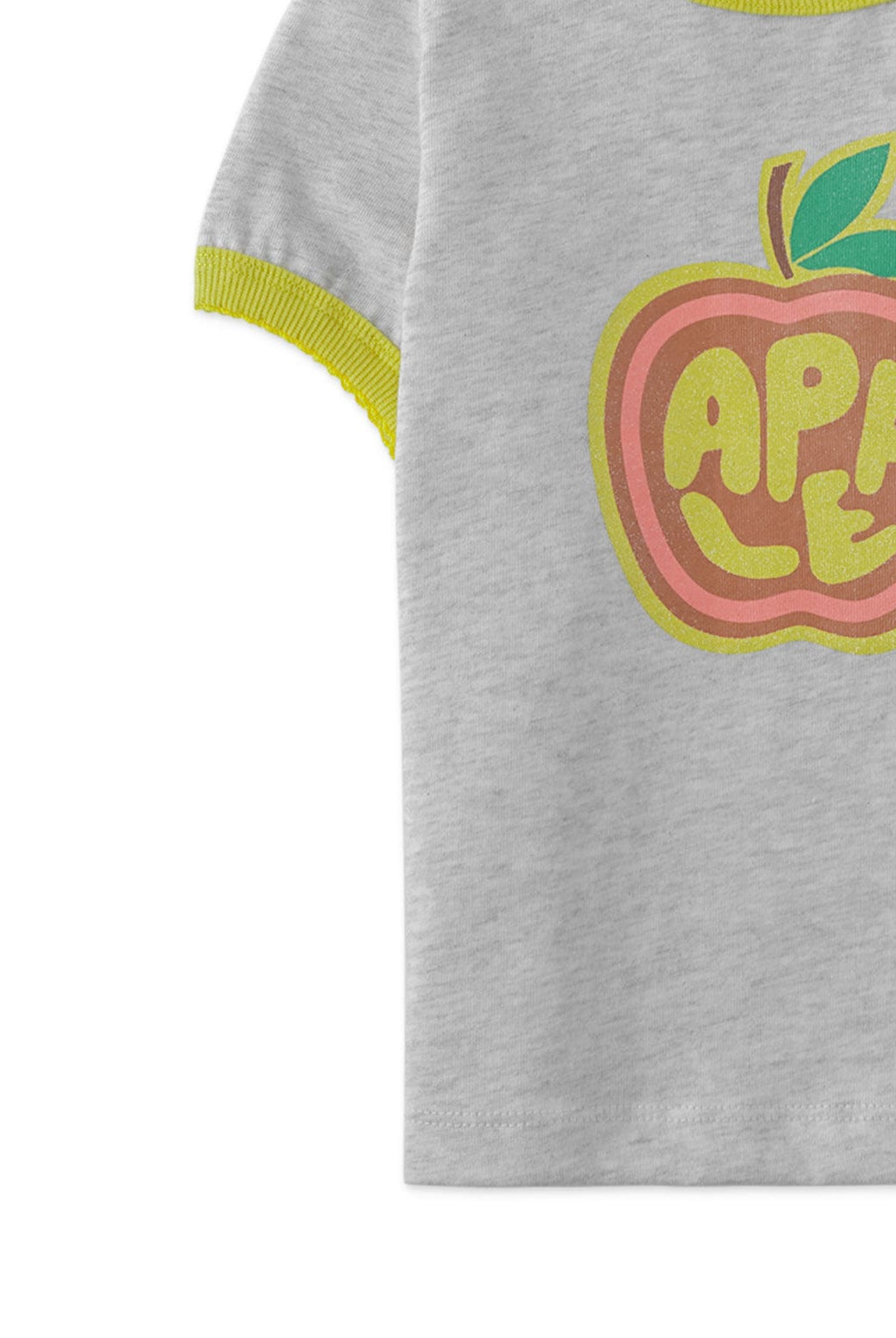 جينجرسنابس تيشيرت بناتي برسمة تفاحة أمامية نص كم رمادي