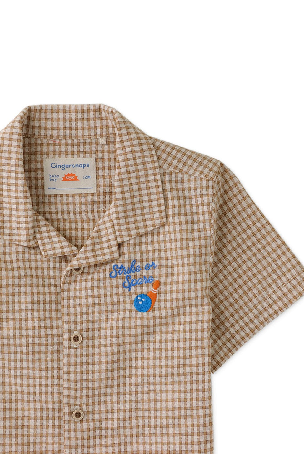 جينجرسنابس قميص بولو منسوج للأولاد حديثي الولادة مربعات نص كم بني