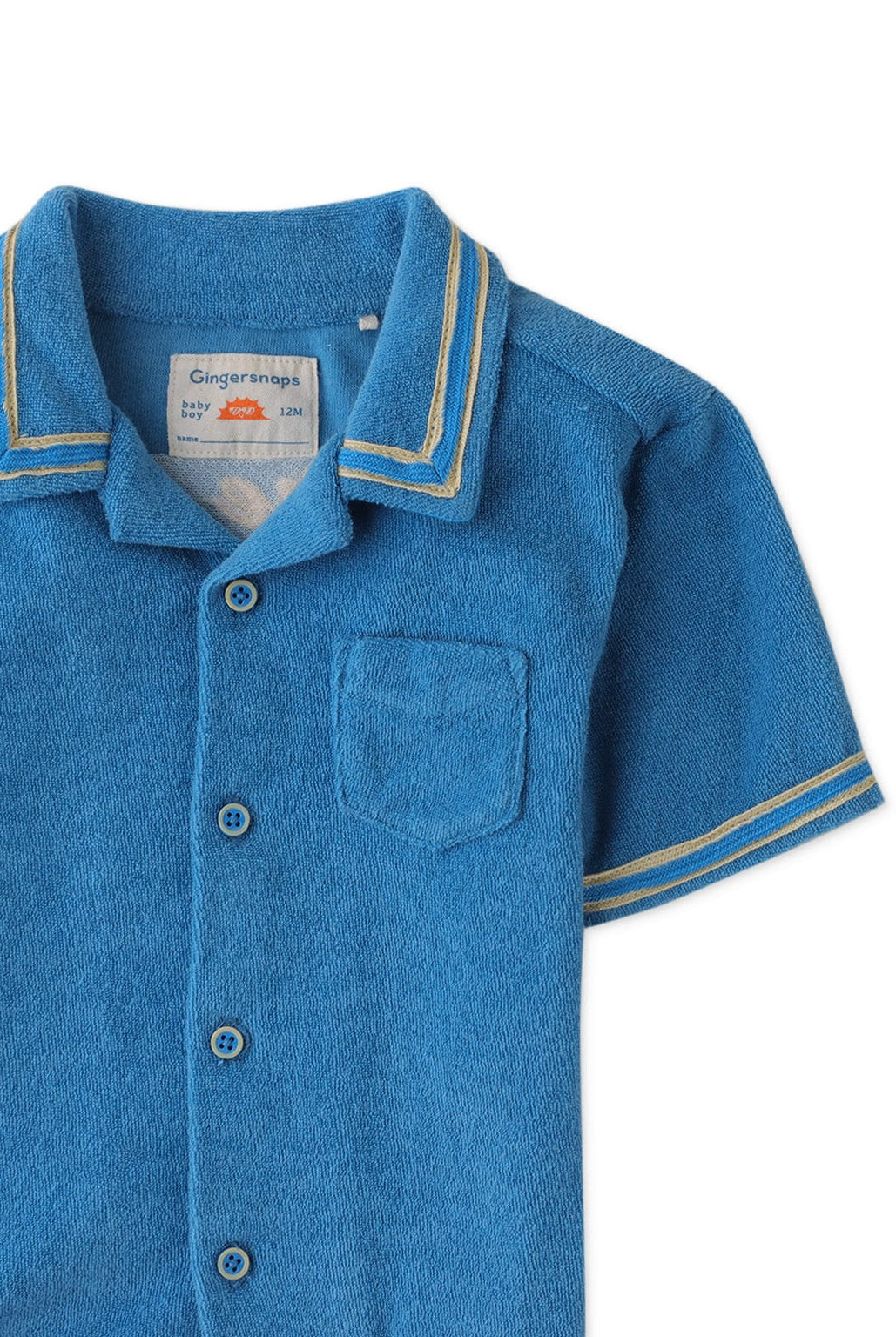 جينجرسنابس قميص بولو منسوج للأولاد حديثي الولادة نص كم بجيب أمامي أزرق