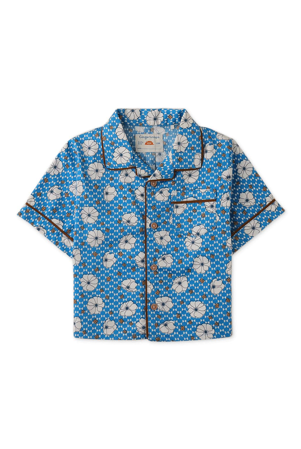 جينجرسنابس قميص بولو منسوج للأولاد حديثي الولادة مورد نص كم أزرق