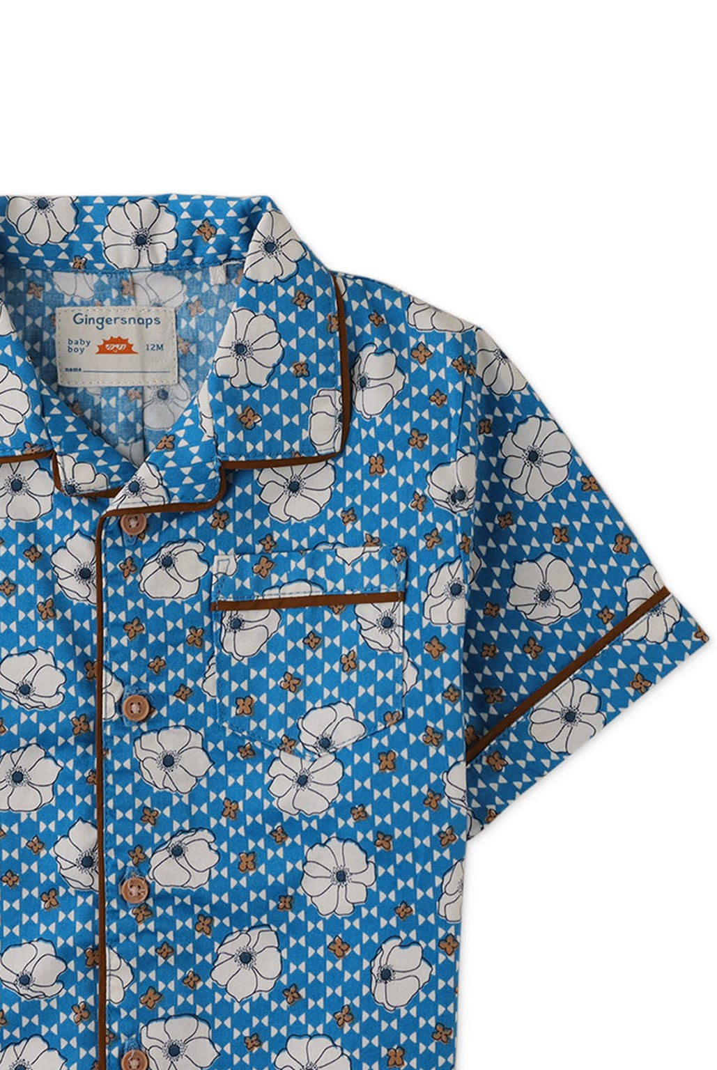 جينجرسنابس قميص بولو منسوج للأولاد حديثي الولادة مورد نص كم أزرق