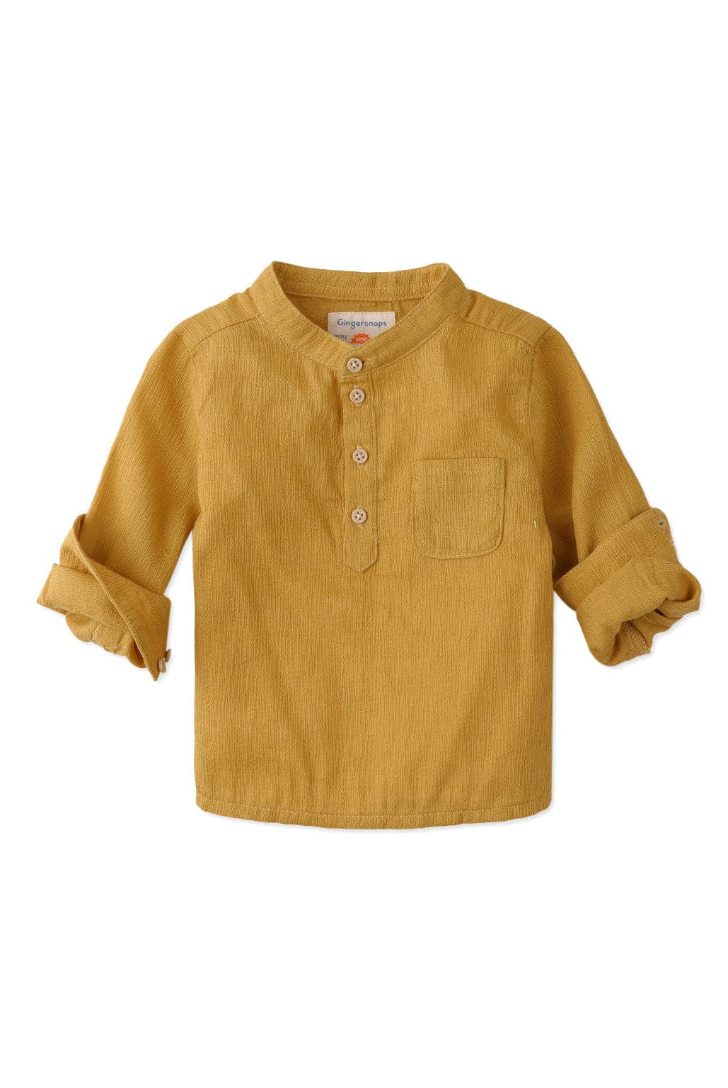 جينجرسنابس قميص بولو منسوج للأولاد حديثي الولادة سادة بأزرار أمامية أصفر